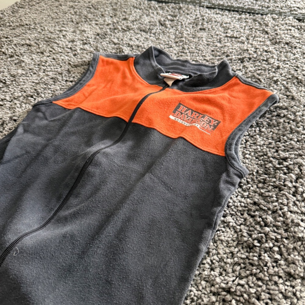 Vintage Harley Davidson Zip Vest Women Black Orange Fair Graphic Biker M 0000211